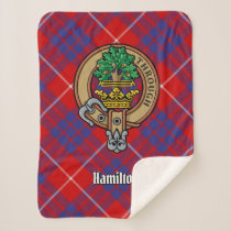 Clan Hamilton Crest over Red Tartan Sherpa Blanket