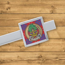 Clan Hamilton Crest over Red Tartan Silver Finish Tie Bar