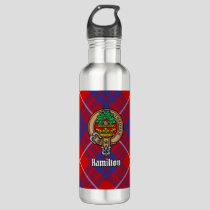Clan Hamilton Crest over Red Tartan Stainless Steel Water Bottle