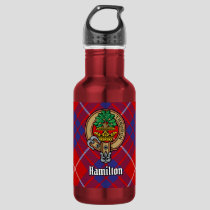 Clan Hamilton Crest over Red Tartan Stainless Steel Water Bottle