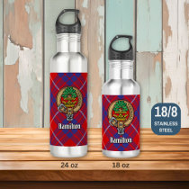 Clan Hamilton Crest over Red Tartan Stainless Steel Water Bottle