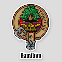 Clan Hamilton Crest over Red Tartan Sticker
