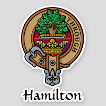 Clan Hamilton Crest over Red Tartan Sticker