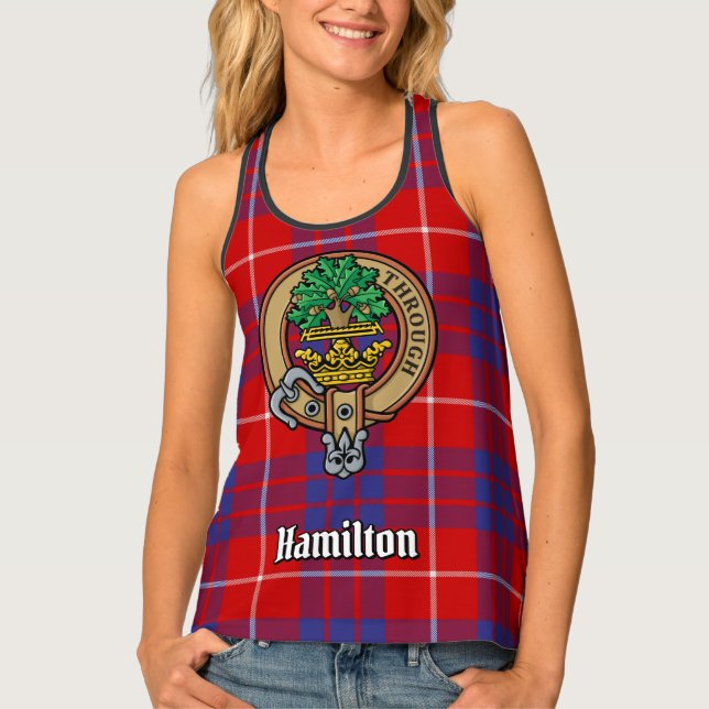 Clan Hamilton Crest over Red Tartan Tank Top (Front)