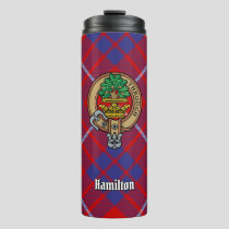 Clan Hamilton Crest over Red Tartan Thermal Tumbler