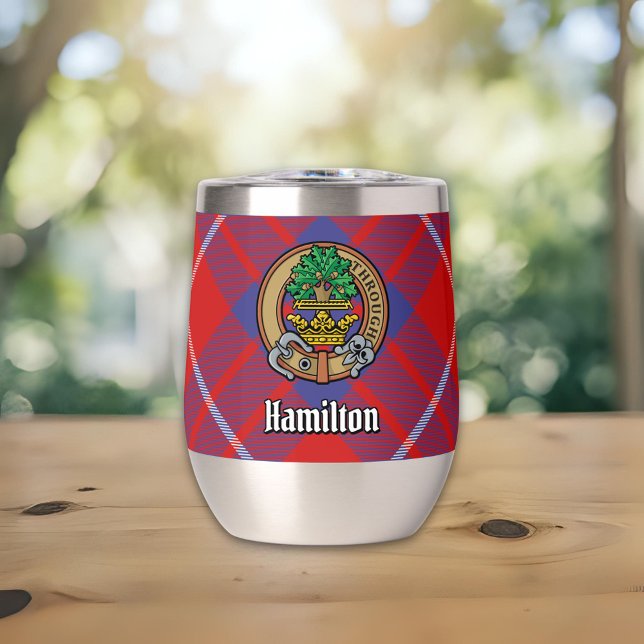 Clan Hamilton Crest over Red Tartan Thermal Wine Tumbler (Creator Uploaded)