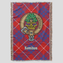 Clan Hamilton Crest over Red Tartan Throw Blanket