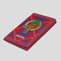 Clan Hamilton Crest over Red Tartan Trifold Wallet