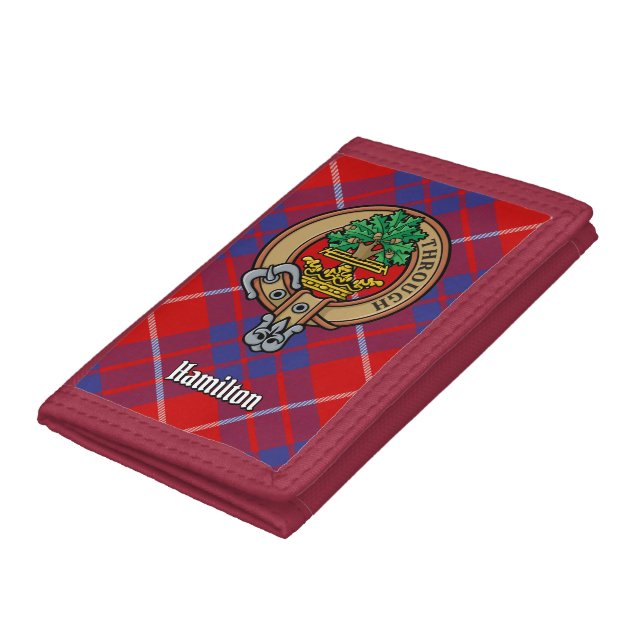 Clan Hamilton Crest over Red Tartan Trifold Wallet (Bottom)