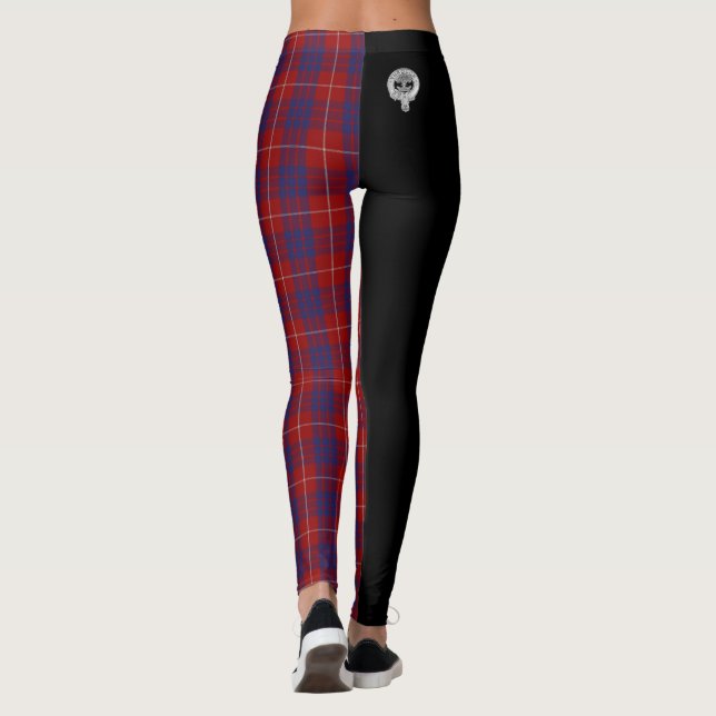 Clan Hamilton Crest & Tartan / Black Leggings (Back)