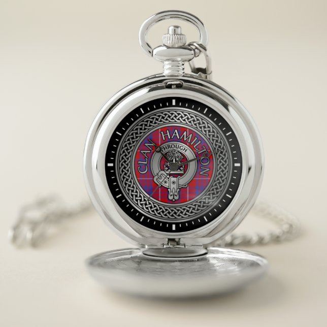 Clan Hamilton Crest & Tartan Knot Pocket Watch (Inside)