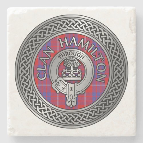 Clan Hamilton Crest  Tartan Knot Stone Coaster