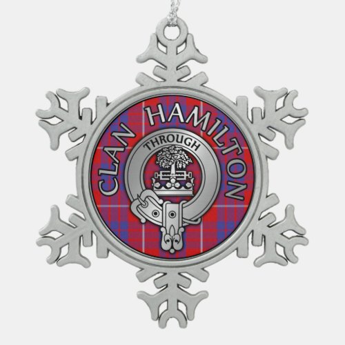 Clan Hamilton Crest  Tartan Snowflake Pewter Christmas Ornament