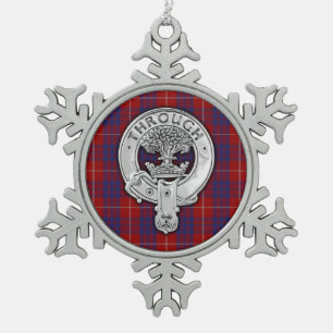 Clan Hamilton Crest & Tartan Snowflake Pewter Christmas Ornament