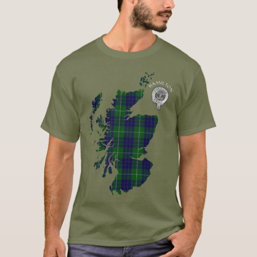 Clan Hamilton Hunting Tartan Map  Crest T_Shirt