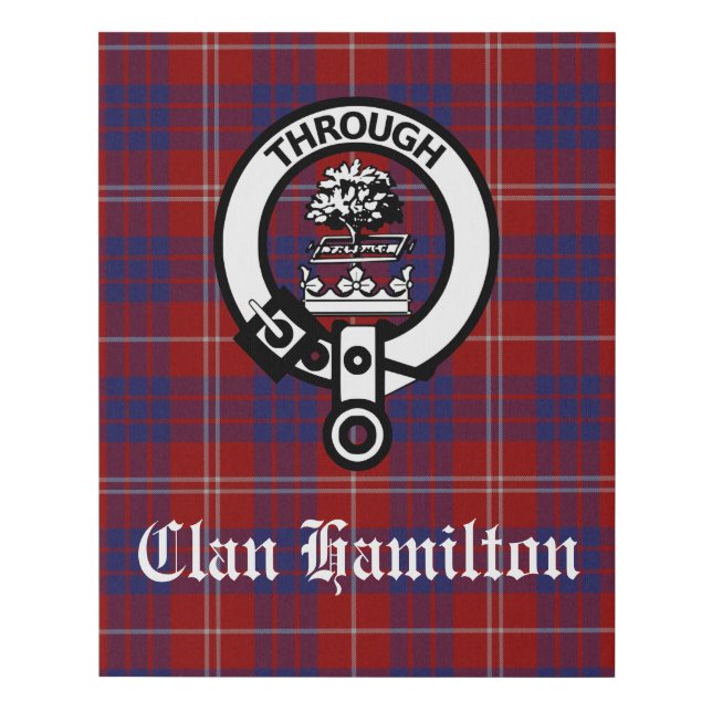 Clan Hamilton Tartan and Crest Badge Faux Canvas Print (Front)