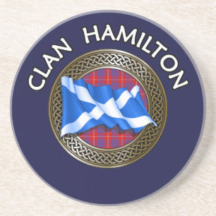Clan Hamilton Tartan Knot & Flag Coaster