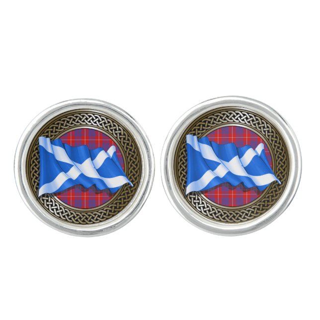 Clan Hamilton Tartan Knot & Flag Cufflinks (Front)