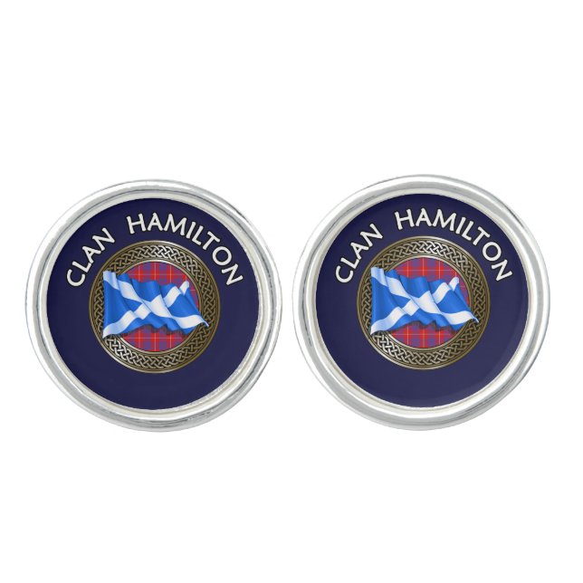 Clan Hamilton Tartan Knot & Flag Cufflinks (Front)