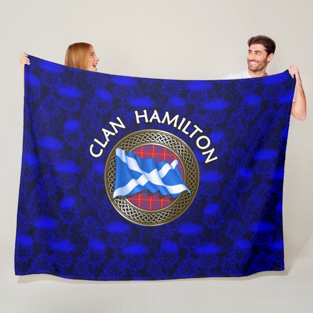 Clan Hamilton Tartan Knot & Flag Fleece Blanket (In Situ)