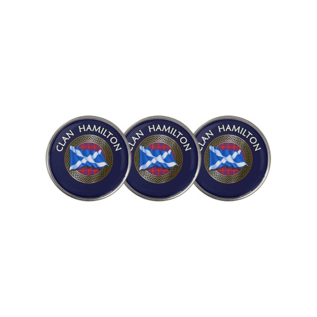 Clan Hamilton Tartan Knot & Flag Golf Ball Marker (3 Up)