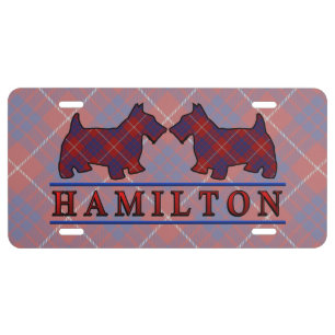 Clan Hamilton Tartan Scottie Dogs License Plate