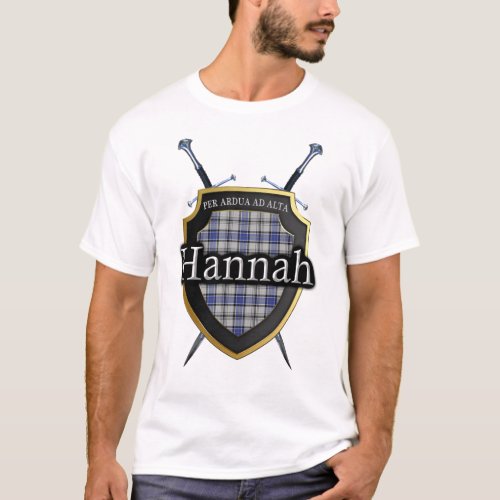 Clan Hannah Hannay Tartan Plaid Shield  Swords T_Shirt