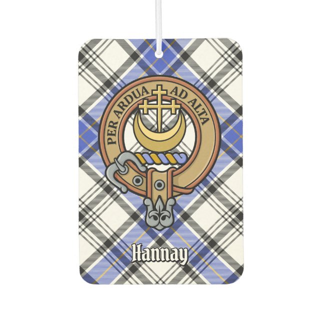Clan Hannay Crest over Tartan Air Freshener (Front)