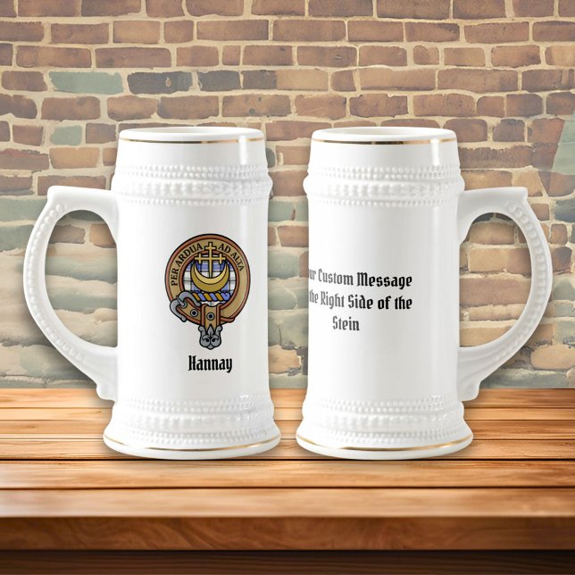 Clan Hannay Crest over Tartan Beer Stein (Creator Uploaded)
