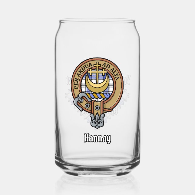 Clan Hannay Crest over Tartan Can Glass (Front)