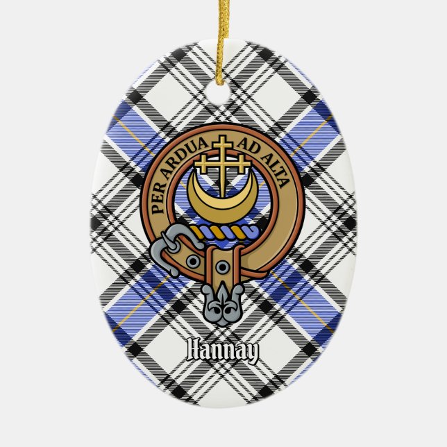 Clan Hannay Crest over Tartan Ceramic Ornament (Front)
