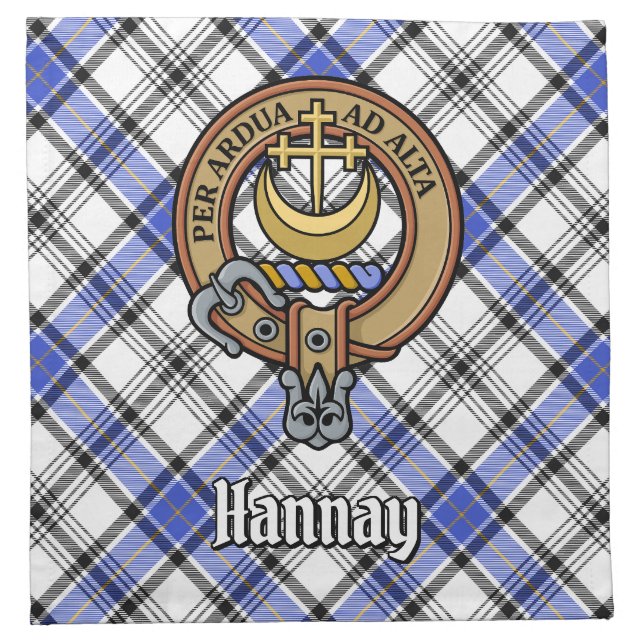 Clan Hannay Crest over Tartan Cloth Napkin (Front)