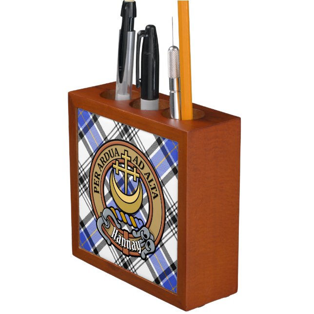 Clan Hannay Crest over Tartan Desk Organizer (In Situ)