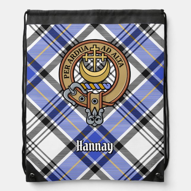Clan Hannay Crest over Tartan Drawstring Bag (Front)