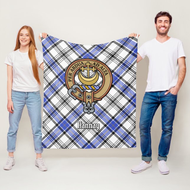 Clan Hannay Crest over Tartan Fleece Blanket (In Situ)