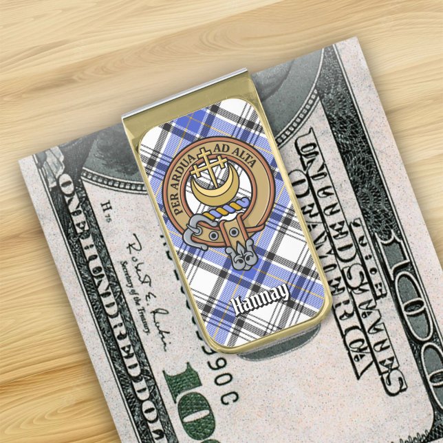 Clan Hannay Crest over Tartan Gold Finish Money Clip (Creator Uploaded)