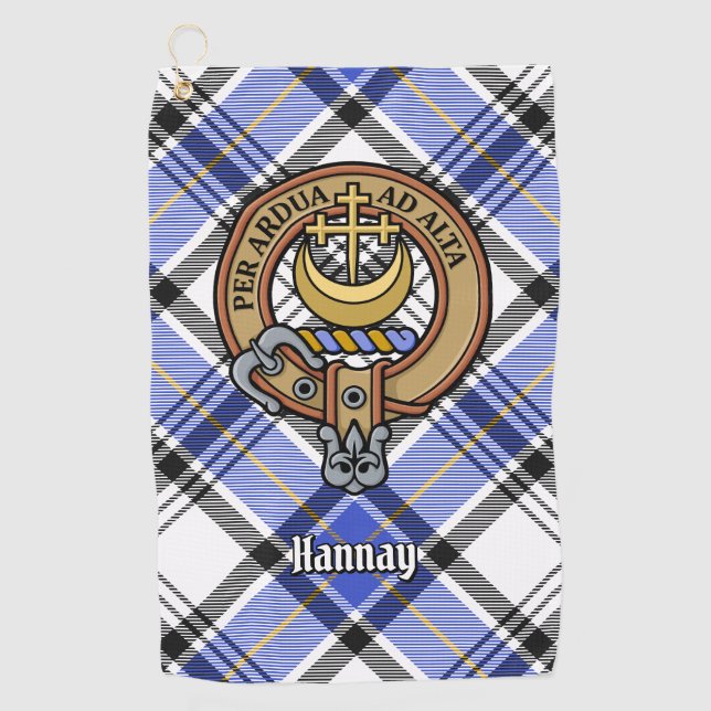 Clan Hannay Crest over Tartan Golf Towel (Front)