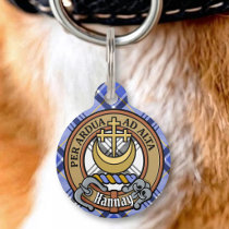 Clan Hannay Crest over Tartan Pet ID Tag