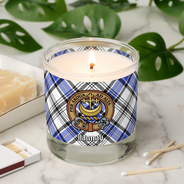 Clan Hannay Crest over Tartan Scented Candle (Lit)