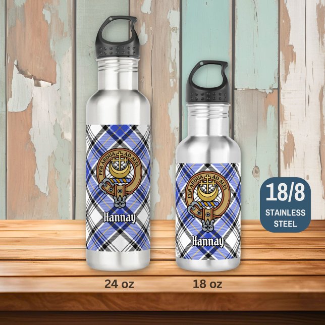Clan Hannay Crest over Tartan Stainless Steel Water Bottle (Creator Uploaded)