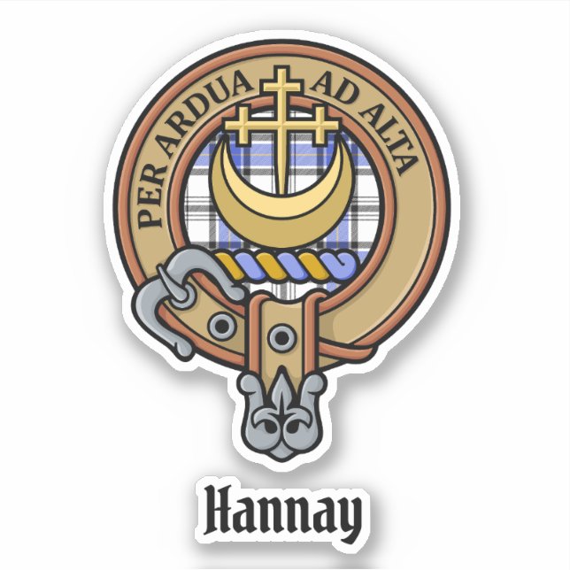 Clan Hannay Crest over Tartan Sticker (Front)