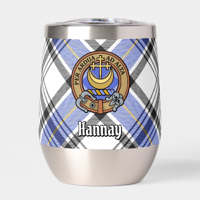 Clan Hannay Crest over Tartan Thermal Wine Tumbler (Front)