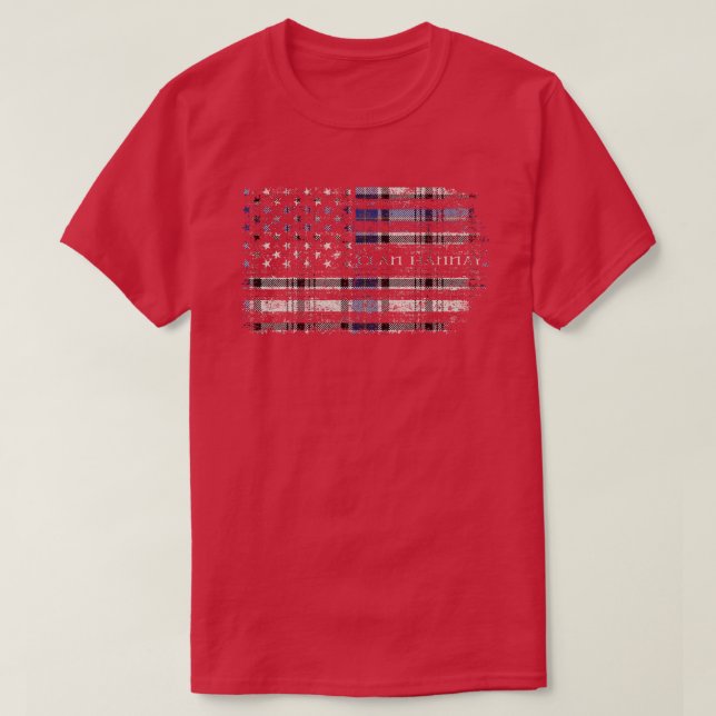 Clan Hannay Scottish tartan US flag kilt Scotland T-Shirt (Design Front)
