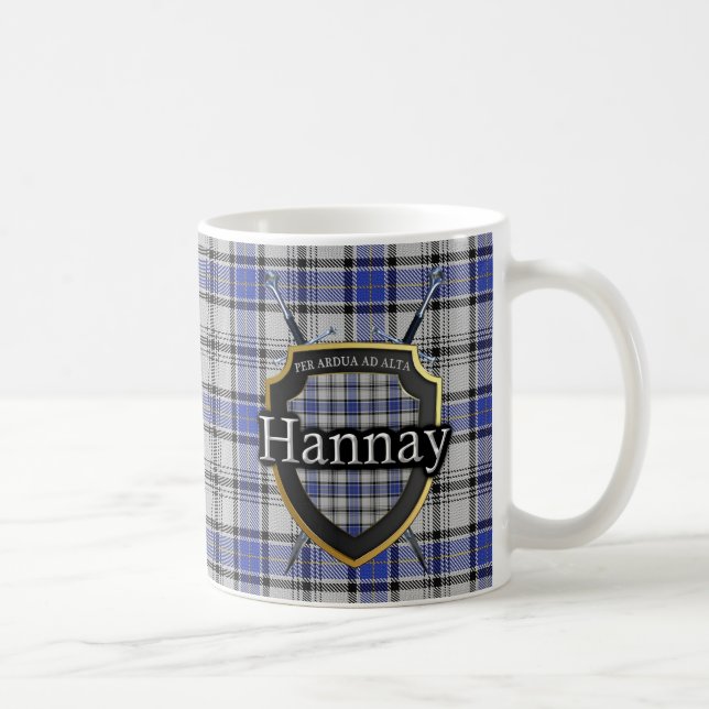 Clan Hannay Tartan Plaid Shield Crossed Swords Coffee Mug (Right)