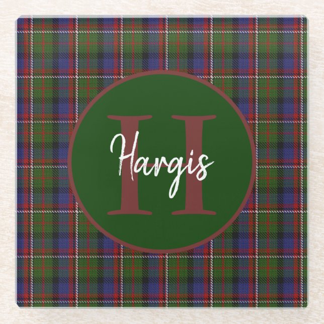 Clan Hargis Monogrammed  Glass Coaster (Front)