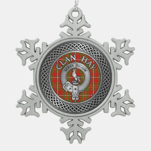 Clan Hay Crest & Tartan Snowflake Pewter Christmas Ornament