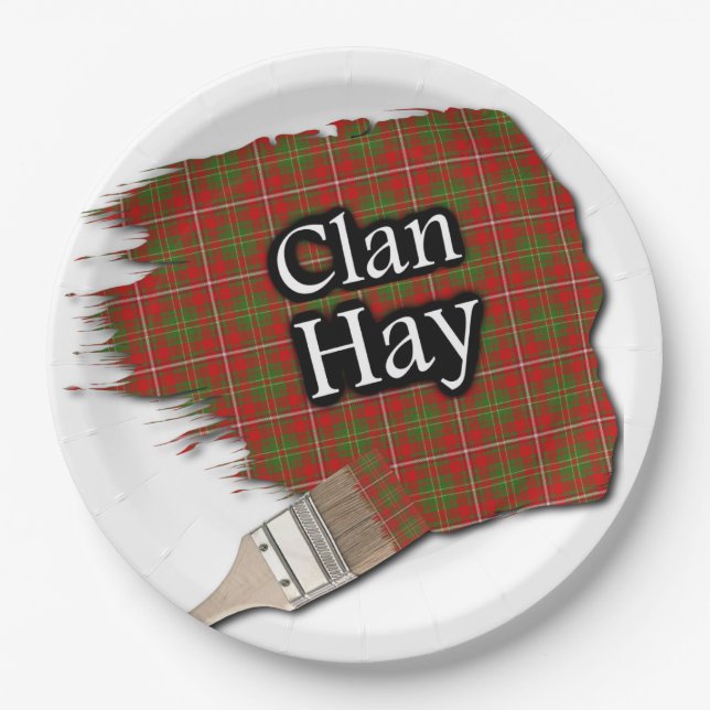 Clan Hay Scottish Tartan Paint Brush Paper Plates (Front)