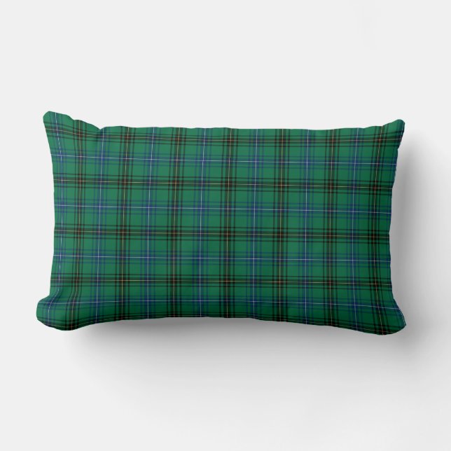 Clan Henderson Bright Green and Blue Tartan Lumbar Pillow (Front)