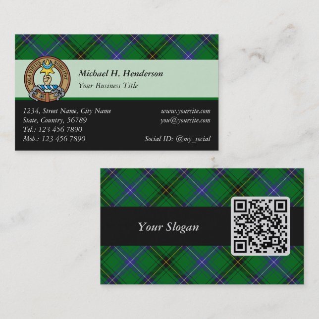 Clan Henderson Crest over Tartan Business Card (Front/Back)