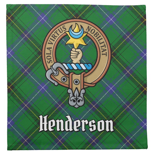Clan Henderson Crest over Tartan Cloth Napkin (Front)